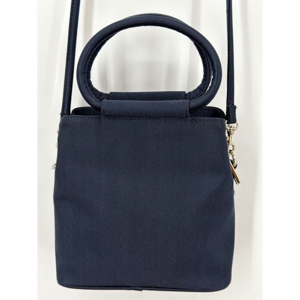 Fossil Navy Blue Ribbed Textile Crossbody Handbag Triple Compartment Small Tote
